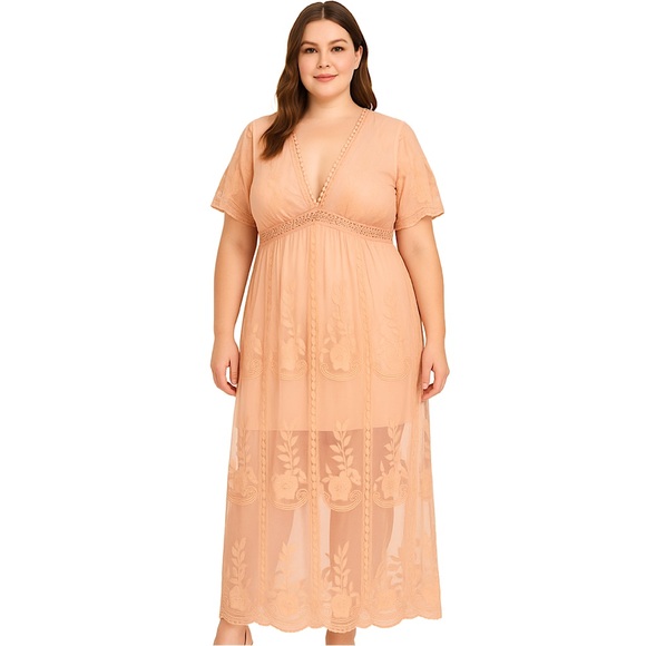 Dresses & Skirts - Peach Embroidered Detail Maxi Dress, size XL